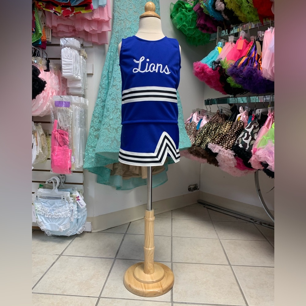 Kids 2-6 Royal Blue & White Lions Logo Cheerleading Cheerleader Uniform Set NWT